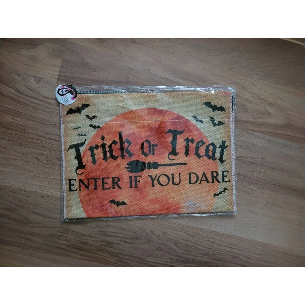 Halloween Dog Burlap Double Sided Garden Flag Trick or Treat If You Dare NEW